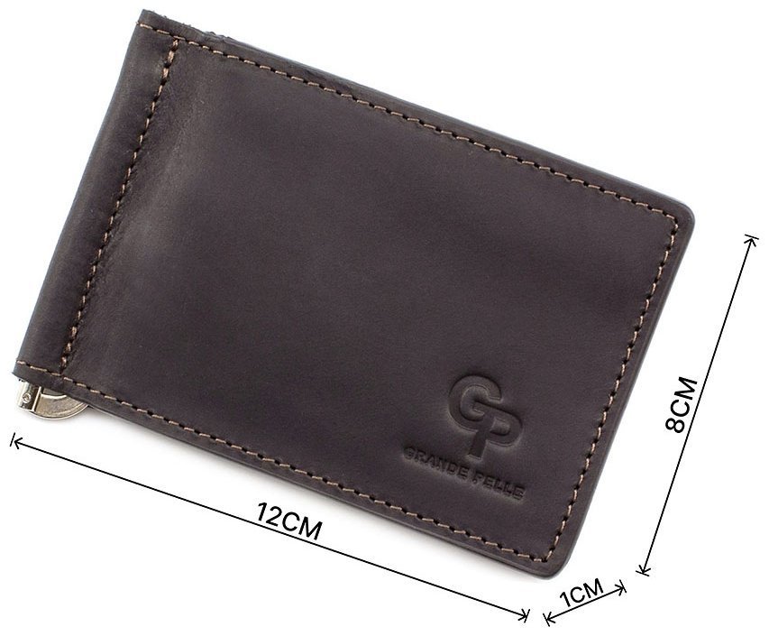 Чорно-коричневий затиск для грошей без монетниці Grande Pelle (13102) modnotak фото №3