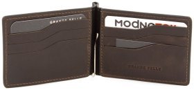 Чорно-коричневий затиск для грошей без монетниці Grande Pelle (13102)