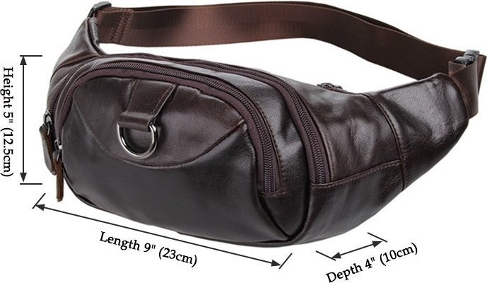 Поясна сумка з натуральної шкіри коричневого кольору на дві блискавки VINTAGE STYLE (14236)