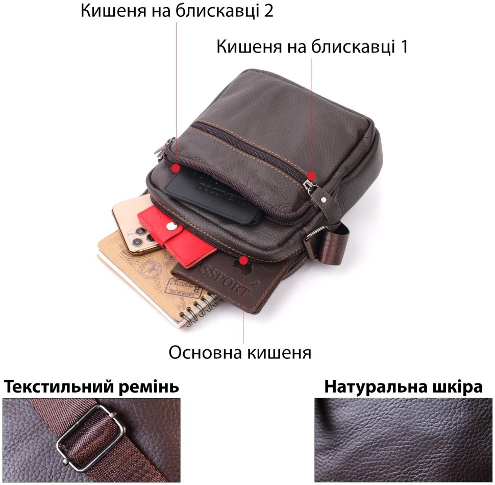Коричнева маленька чоловіча сумка-планшет із натуральної шкіри Vintage (20687)