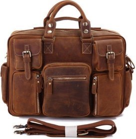 Вінтажна ділова сумка коричневого кольору з кишенями VINTAGE STYLE (14065)