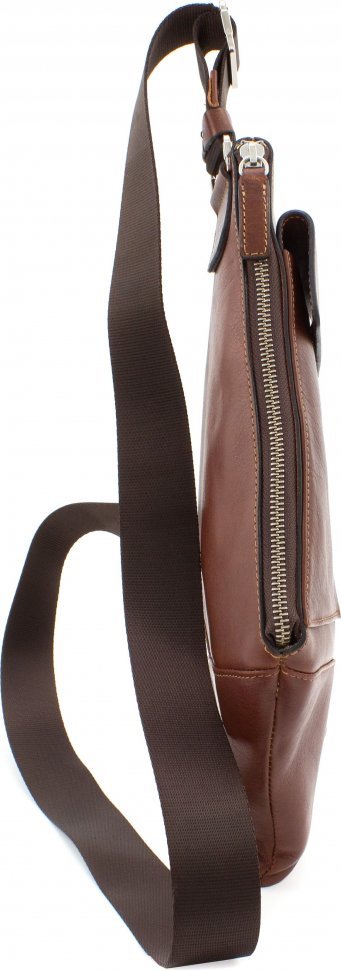 Молодіжна сумка через плече з гладкої шкіри кольору коньяк Grande Pelle (10176)