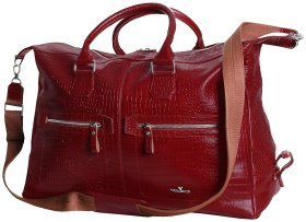 Дорожная сумка из натуральной кожи в цвете бургунди под рептилию Vip Collection 102368