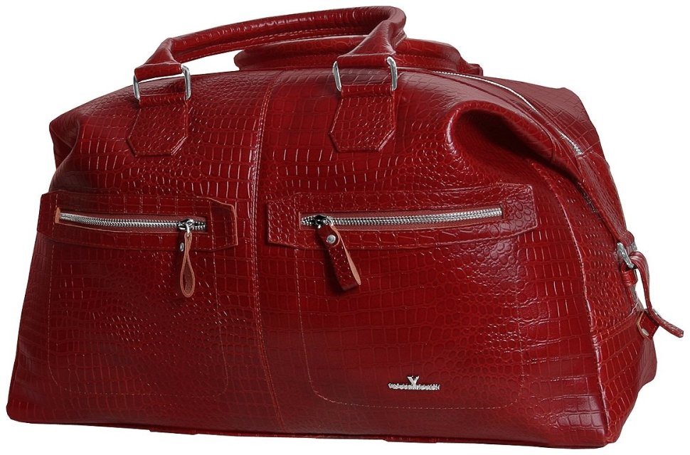 Дорожная сумка из натуральной кожи в цвете бургунди под рептилию Vip Collection 102368 modnotak фото №2