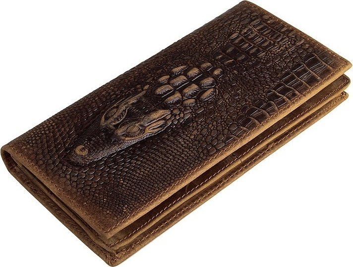 Мужской купюрник из натуральной кожи коричневого цвета с фактурой под крокодила Vintage (14381)