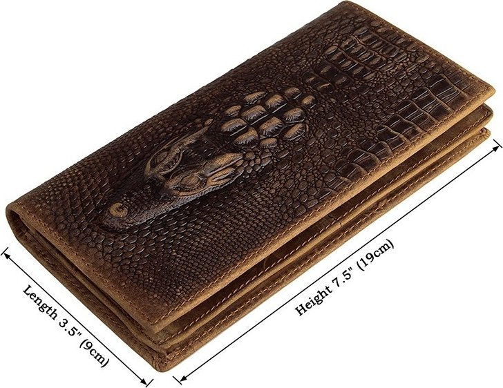 Чоловік купюрник з натуральної шкіри коричневого кольору з фактурою під крокодила Vintage (14381)