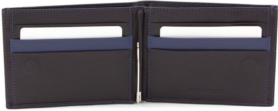 Горизонтальний чоловічий гаманець з якісної шкіри з синьою стрічкою Marco Coverna (18085)