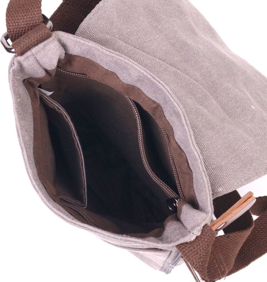 Практична вертикальна чоловіча сумка з текстилю у сірому кольорі Vintage (2421266)