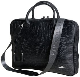 Сумка чорного кольору для ноутбука 15.6″ із фактурою кроко Vip Collection 102668