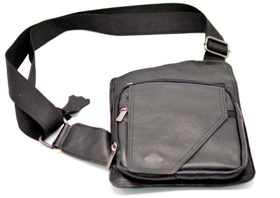 Мужская сумка-кобура на одно плечо из черной кожи TARWA (19928)