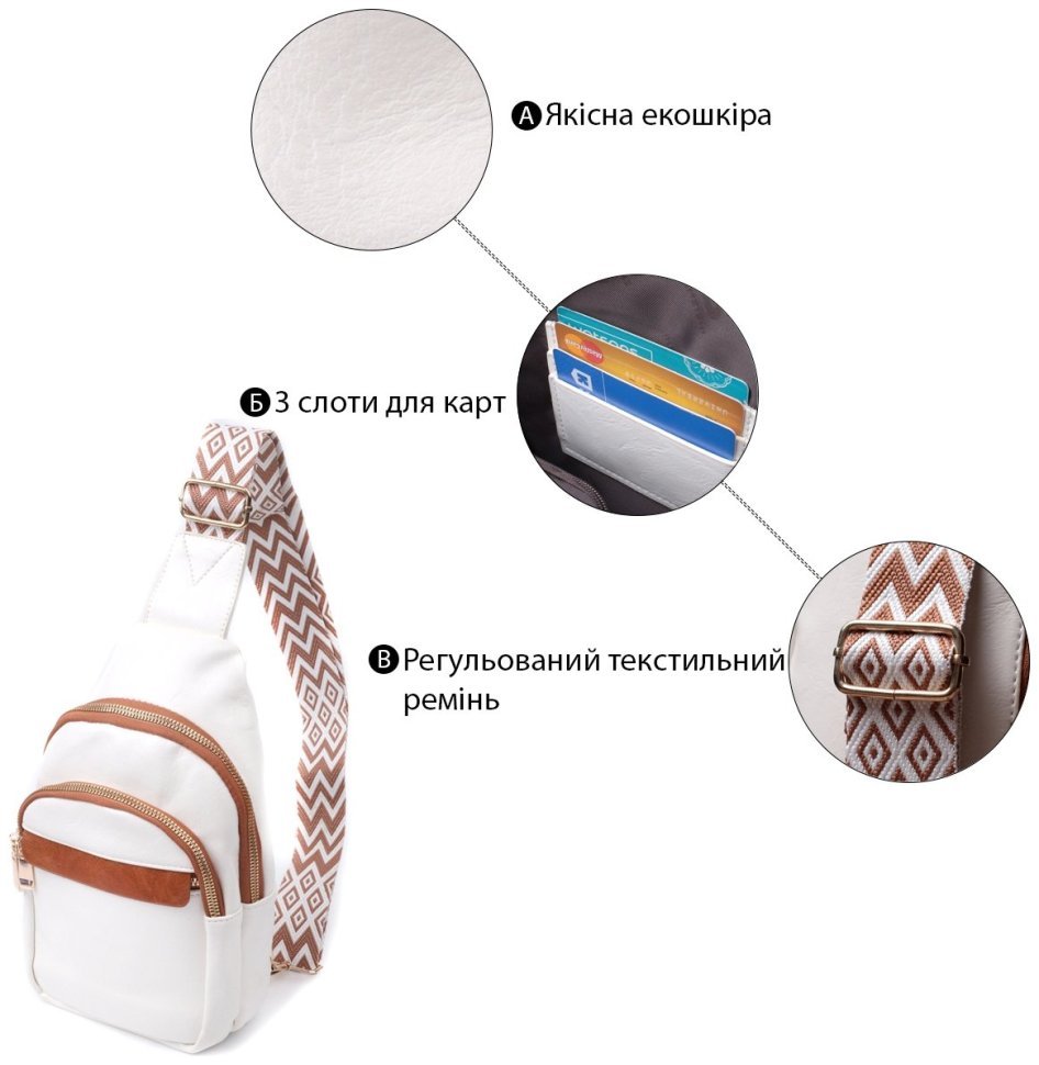 Біла жіноча сумка з гладкої екошкіри з однією лямкою через плече Vintage 2422768 modnotak фото №4