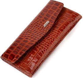 Жіночий гаманець коричневий з лакованої натуральної шкіри з тисненням під крокодила CANPELLINI (2421704)