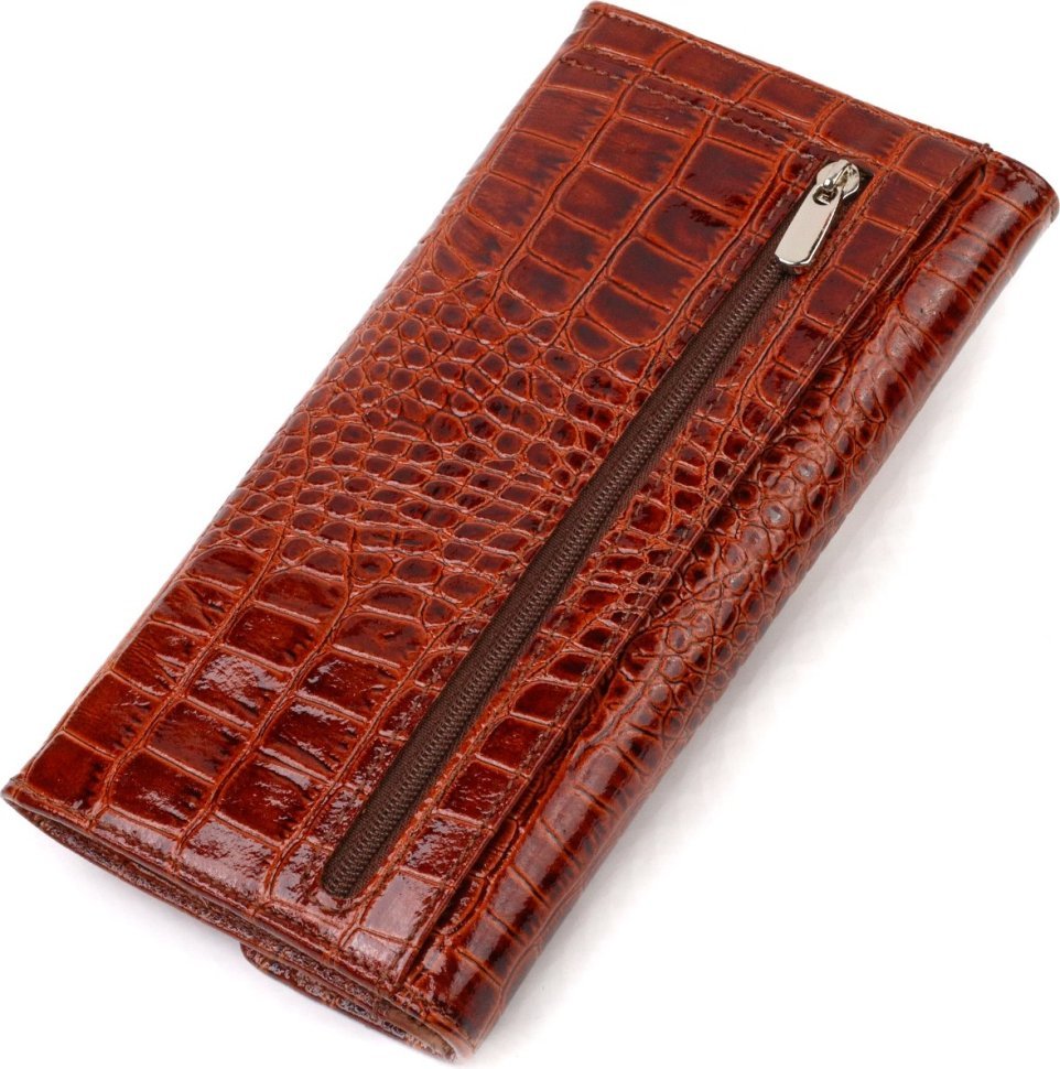 Жіночий гаманець коричневий з лакованої натуральної шкіри з тисненням під крокодила CANPELLINI (2421704)