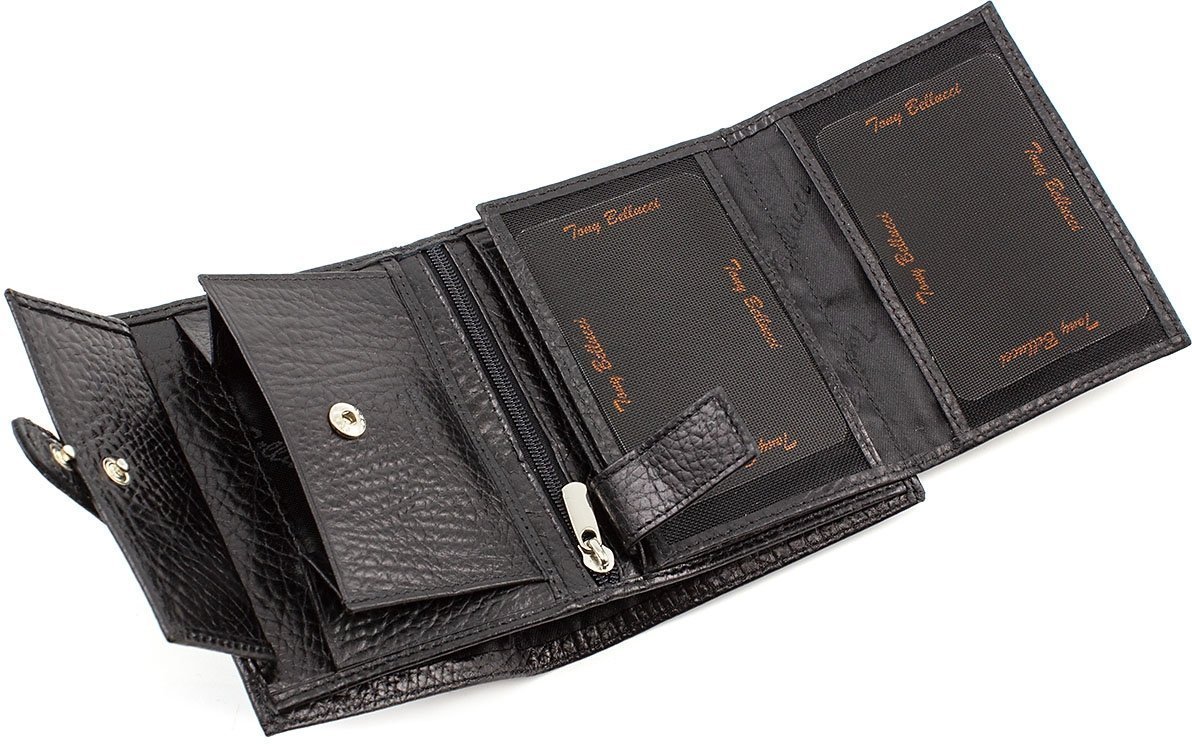 Многофункциональное портмоне черного цвета из кожи высокого качества Tony Bellucci (10726)