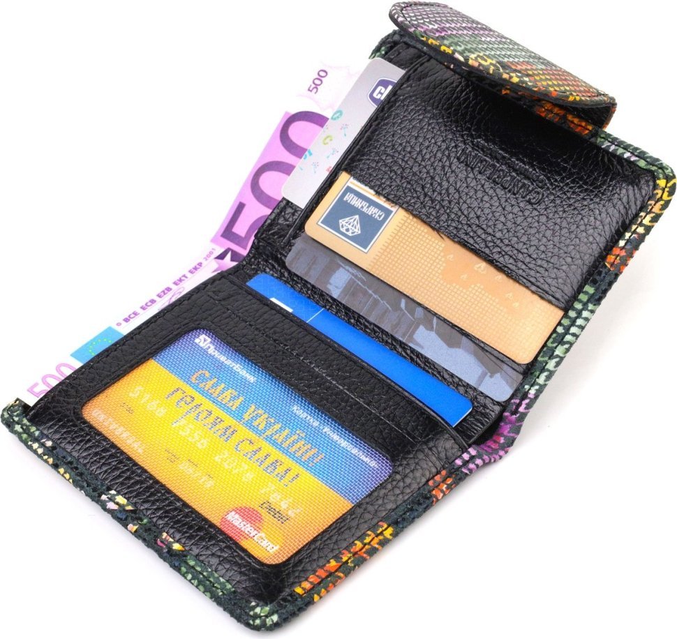 Різнобарвний жіночий гаманець середнього розміру з натуральної шкіри на кнопці CANPELLINI (2421804)