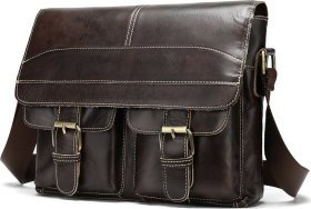 Коричневый мужской портфель из натуральной кожи с клапаном Vintage (14671)