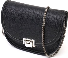 Стильна жіноча сумка з натуральної шкіри чорного кольору на ланцюжку Vintage (2422118)