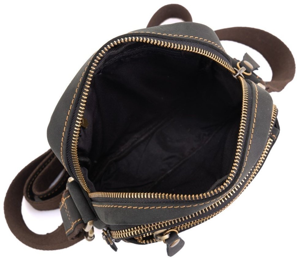 Наплічна компактна чоловіча сумка з натуральної шкіри чорного кольору Tiding Bag (15756)