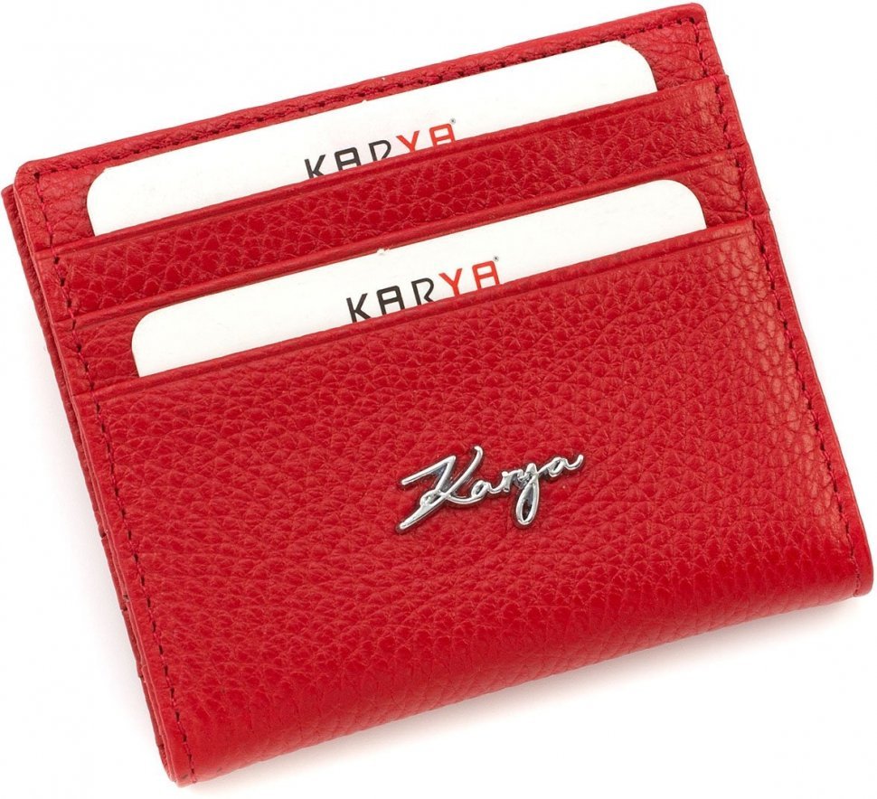 Подарунковий набір зі шкіряних аксесуарів червоного кольору для дівчини (гаманець та візитниця) KARYA (19850)