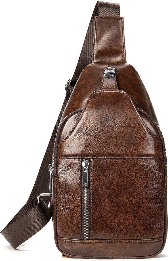 Коричневая мужская сумка-слинг из натуральной кожи Vintage (20340)