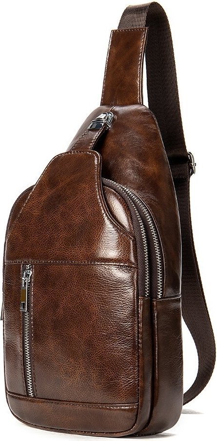 Коричневая мужская сумка-слинг из натуральной кожи Vintage (20340)