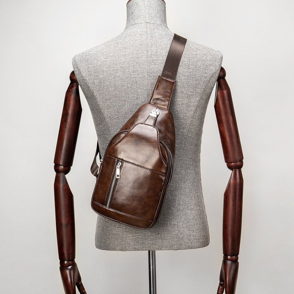 Коричнева чоловіча сумка-слінг з натуральної шкіри Vintage (20340)