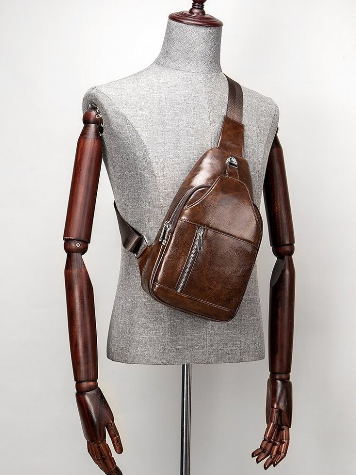 Коричнева чоловіча сумка-слінг з натуральної шкіри Vintage (20340)