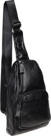 Практична чоловіча чорна сумка-слінг великого розміру з натуральної шкіри Borsa Leather (22093)