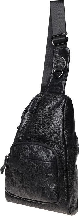 Практичная мужская черная сумка-слинг крупного размера из натуральной кожи Borsa Leather (22093)