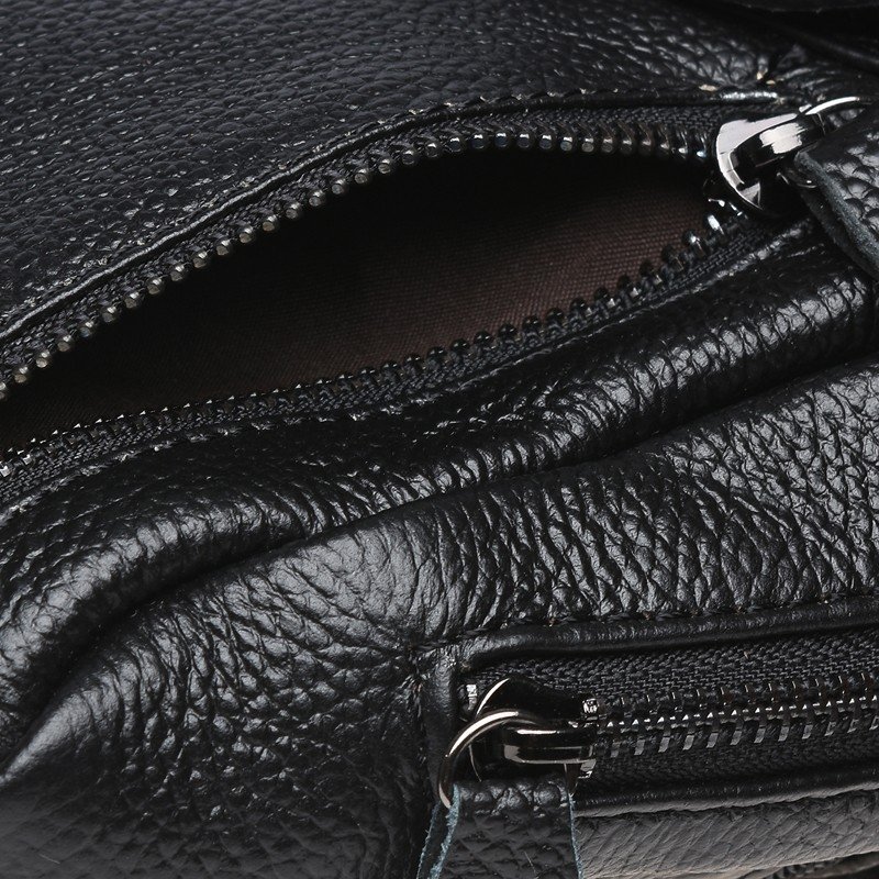 Практичная мужская черная сумка-слинг крупного размера из натуральной кожи Borsa Leather (22093)