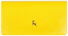 Яскравий жіночий гаманець із натуральної шкіри флотар на кнопці Ashwood J56 94168 жовтого кольору