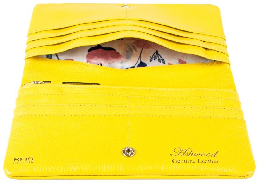 Яркий женский кошелек из натуральной кожи флотар на кнопке Ashwood J56 94168 желтого цвета modnotak фото №4