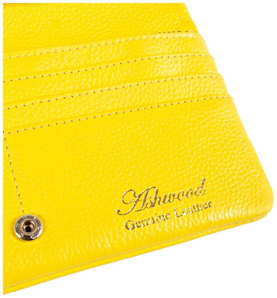 Яркий женский кошелек из натуральной кожи флотар на кнопке Ashwood J56 94168 желтого цвета modnotak фото №5