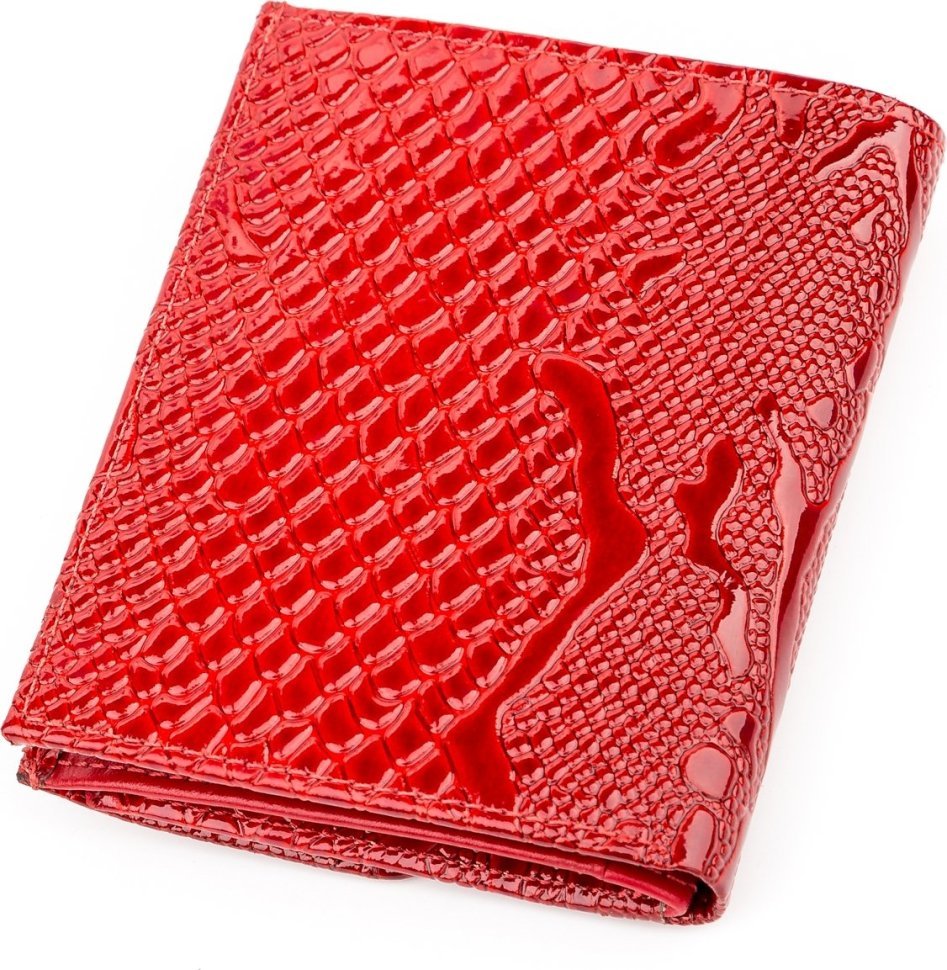 Червоний жіночий гаманець із натуральної шкіри з фактурою під змію KARYA (2417145)