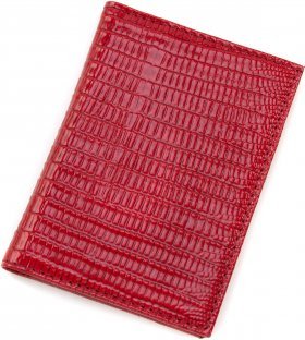 Красная обложка для автодокументов с тиснением под змею KARYA (096-074)