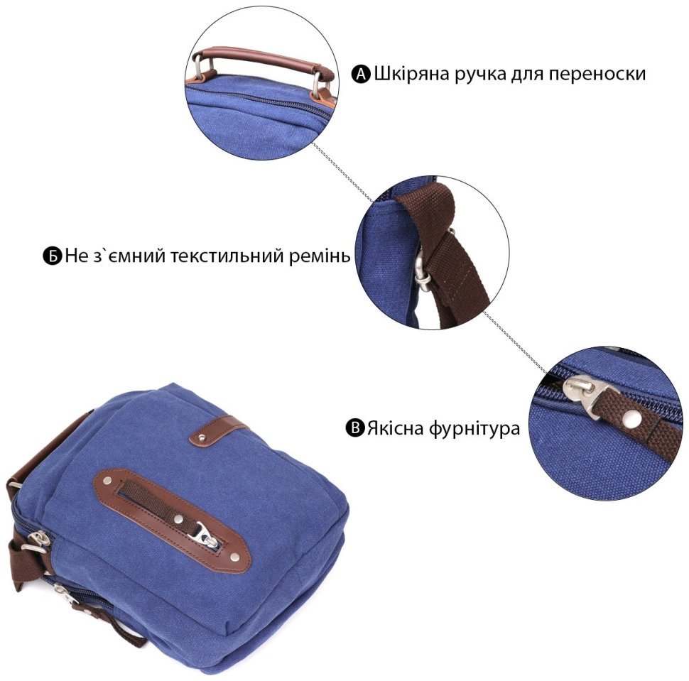 Синяя текстильная сумка вертикального типа Vintage (20156) modnotak фото №12