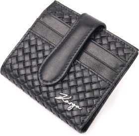 Черный женский кошелек компактного размера из натуральной кожи под плетенку KARYA (2420954)