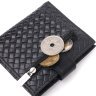 Чорний жіночий гаманець компактного розміру з натуральної шкіри під плетінку KARYA (2420954) - 6