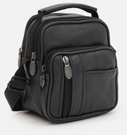 Компактна чоловіча барсетка з натуральної фактурної шкіри Borsa Leather 94668 чорного кольору