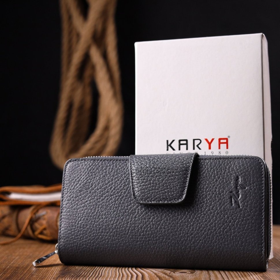 Сірий великий жіночий гаманець із натуральної шкіри флотар KARYA (2421154)