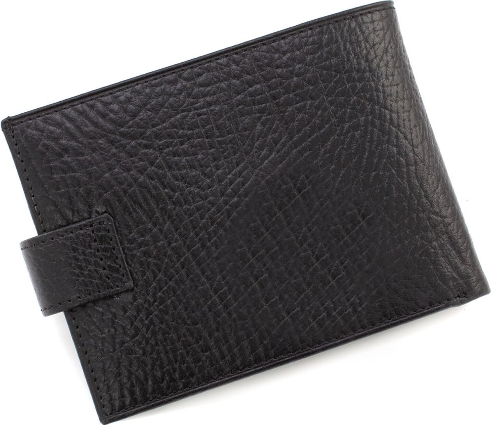 Классическое мужское черное портмоне из фактурной кожи KARYA (21038)