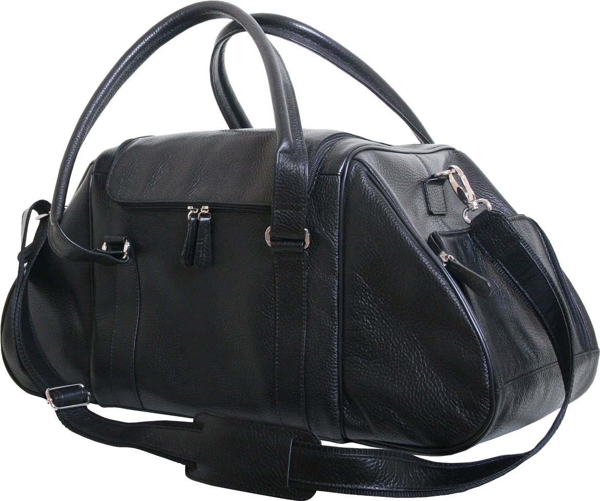 Дорожная сумка нестандартной формы из натуральной кожи черного цвета Vip Collection (21120)