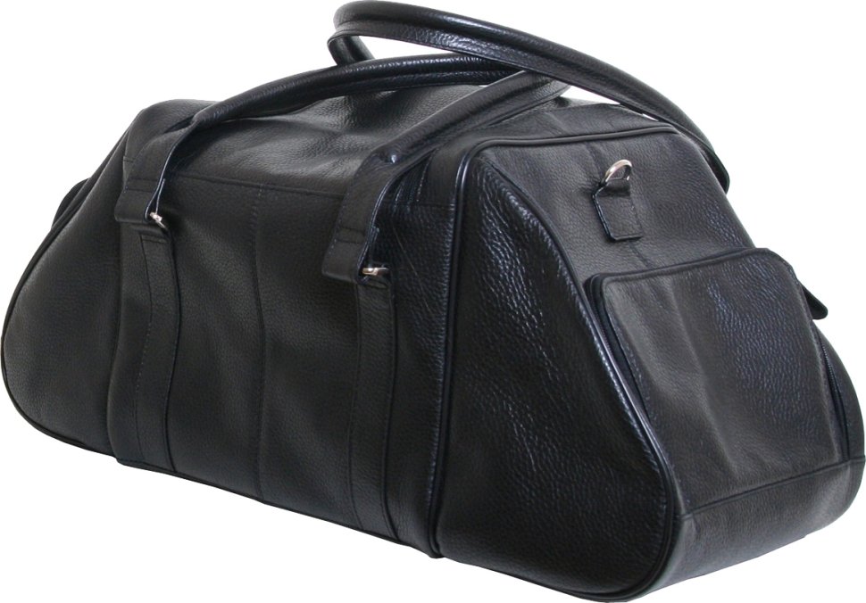 Дорожная сумка нестандартной формы из натуральной кожи черного цвета Vip Collection (21120)