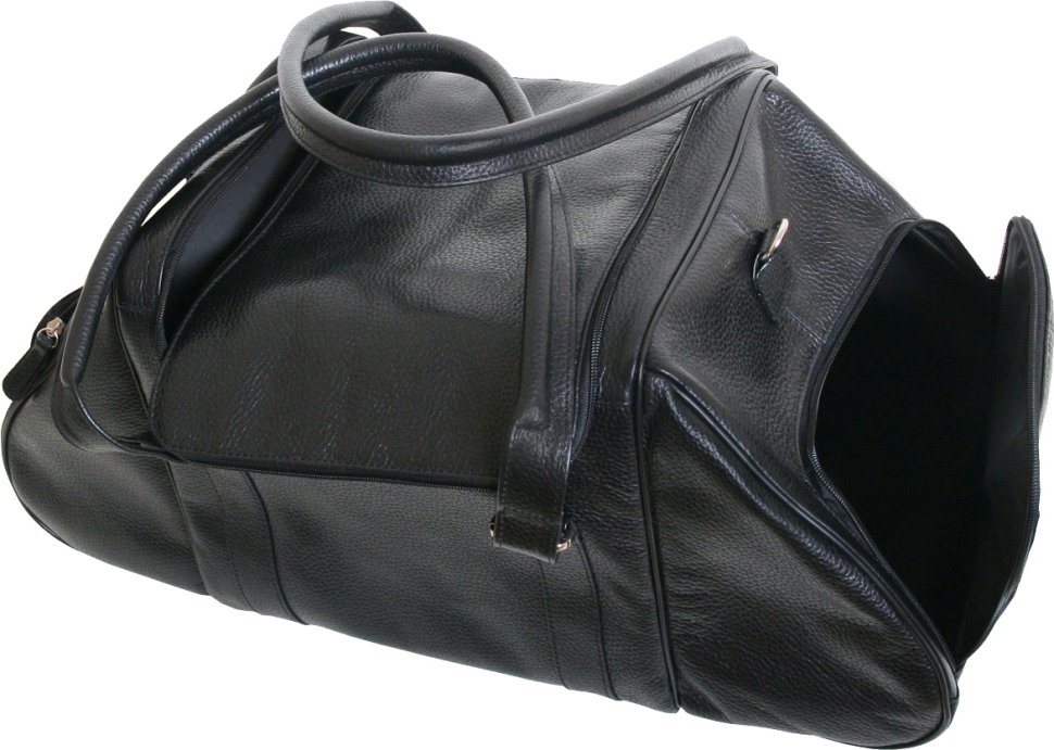 Дорожня сумка нестандартної форми з натуральної шкіри чорного кольору Vip Collection (21120)