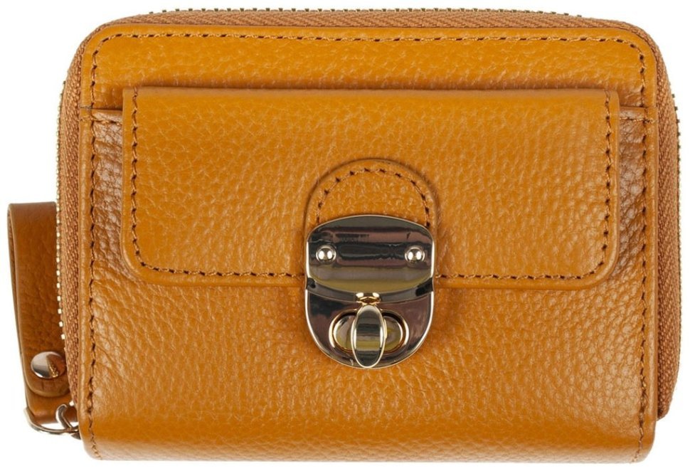 Вместительный кожаный женский кошелек с монетницей Ashwood Y50 желтого цвета 95468 modnotak фото №1