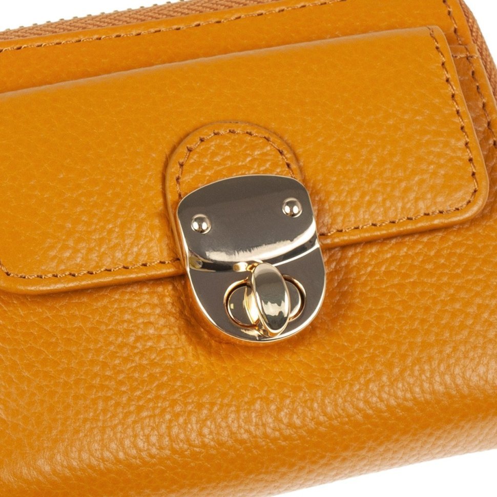 Вместительный кожаный женский кошелек с монетницей Ashwood Y50 желтого цвета 95468 modnotak фото №8