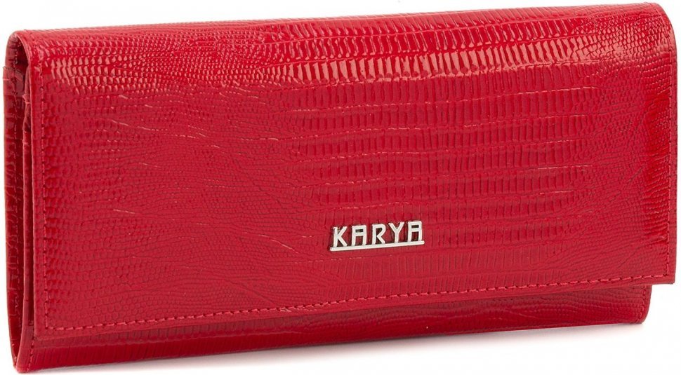 Червоний лаковий гаманець з тисненням KARYA (16188)
