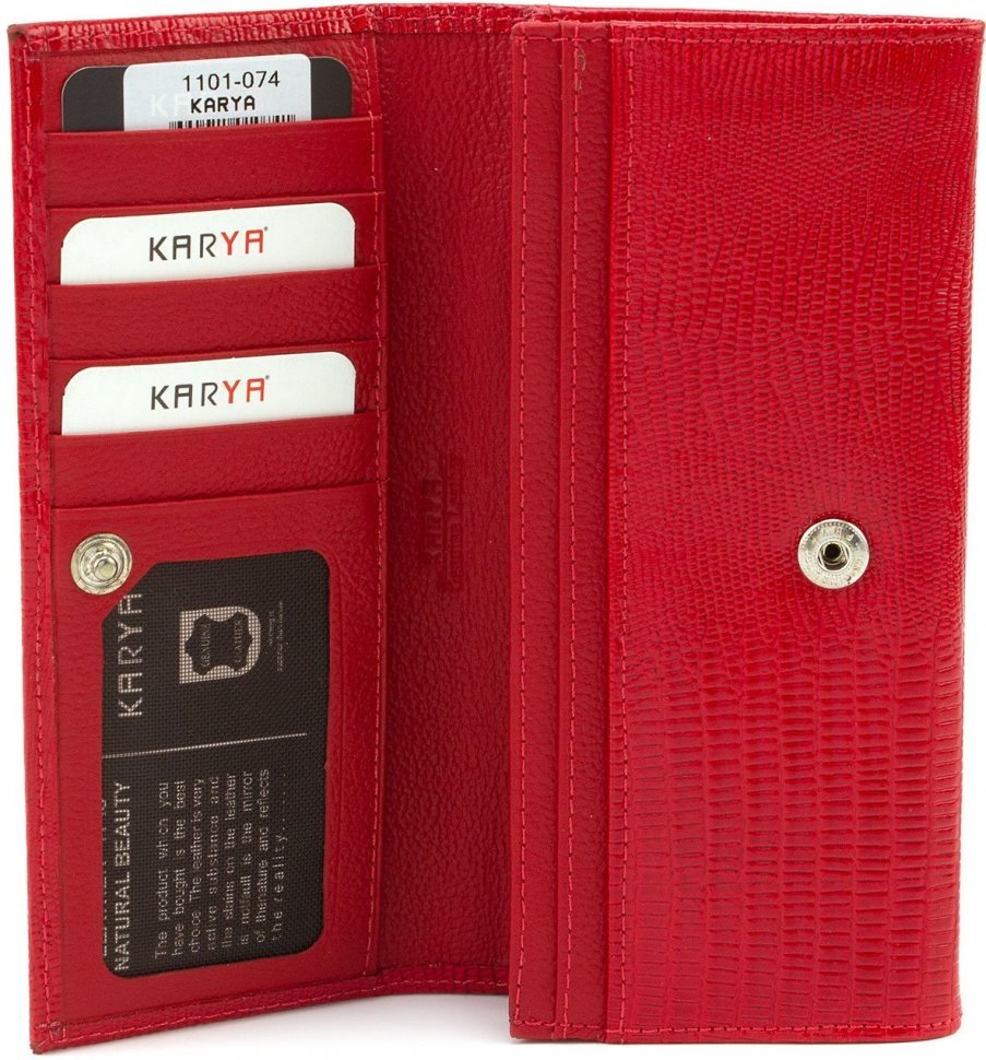 Червоний лаковий гаманець з тисненням KARYA (16188)