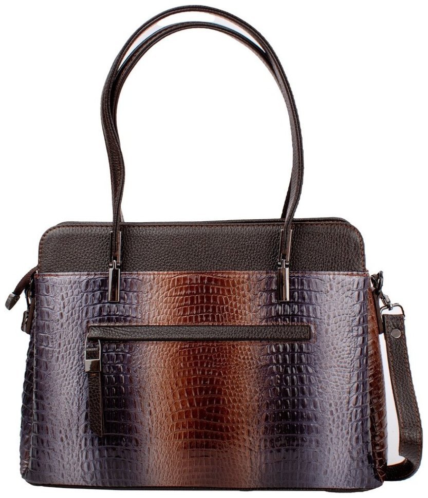 Деловая повседневная женская сумка из натуральной кожи серого цвета с ручкой Desisan 106868 под крокодила modnotak фото №2