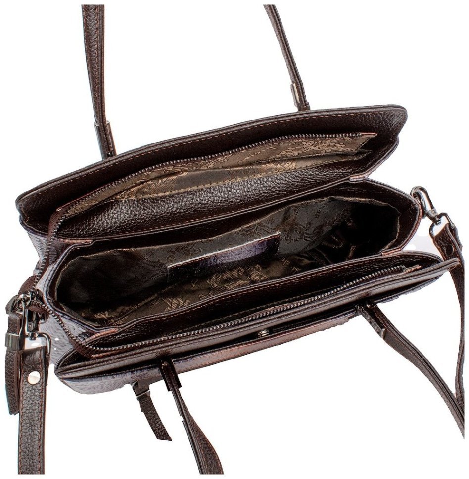 Деловая повседневная женская сумка из натуральной кожи серого цвета с ручкой Desisan 106868 под крокодила modnotak фото №4